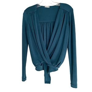 Free People emerald teal green plunge long sleeve body suit. NWOT XS